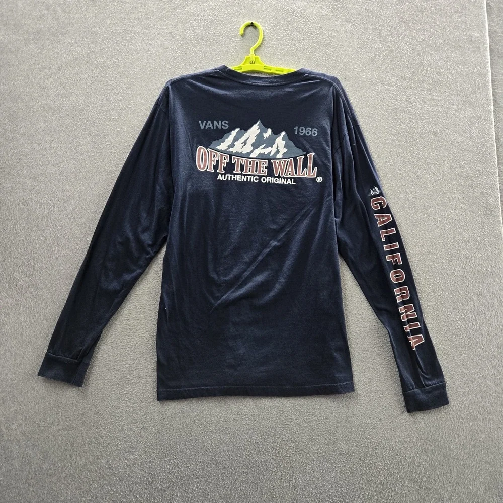 Vans Men Shirt LARGE Navy Blue Graphic Mountains California Long Sleeve Tee READ
